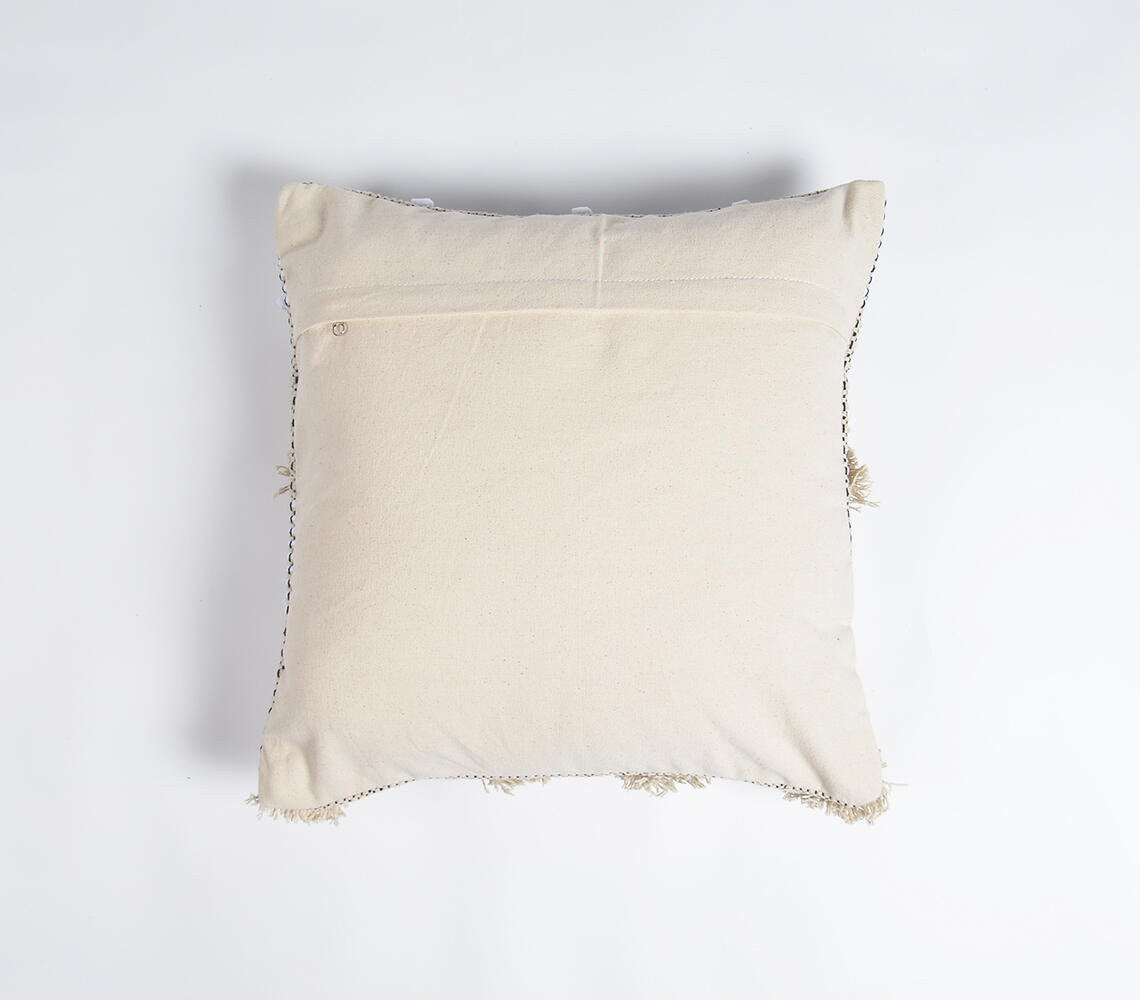 Beige & White Chevron Cotton (Cover Only) w/ Fringe & Tufts