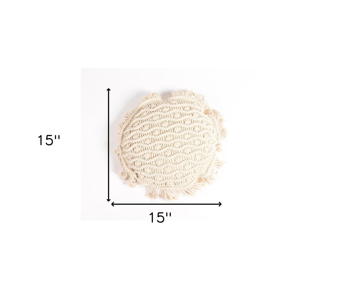 Beige Round Wavy Stripe Cotton (Cover Only) w/ Fringe