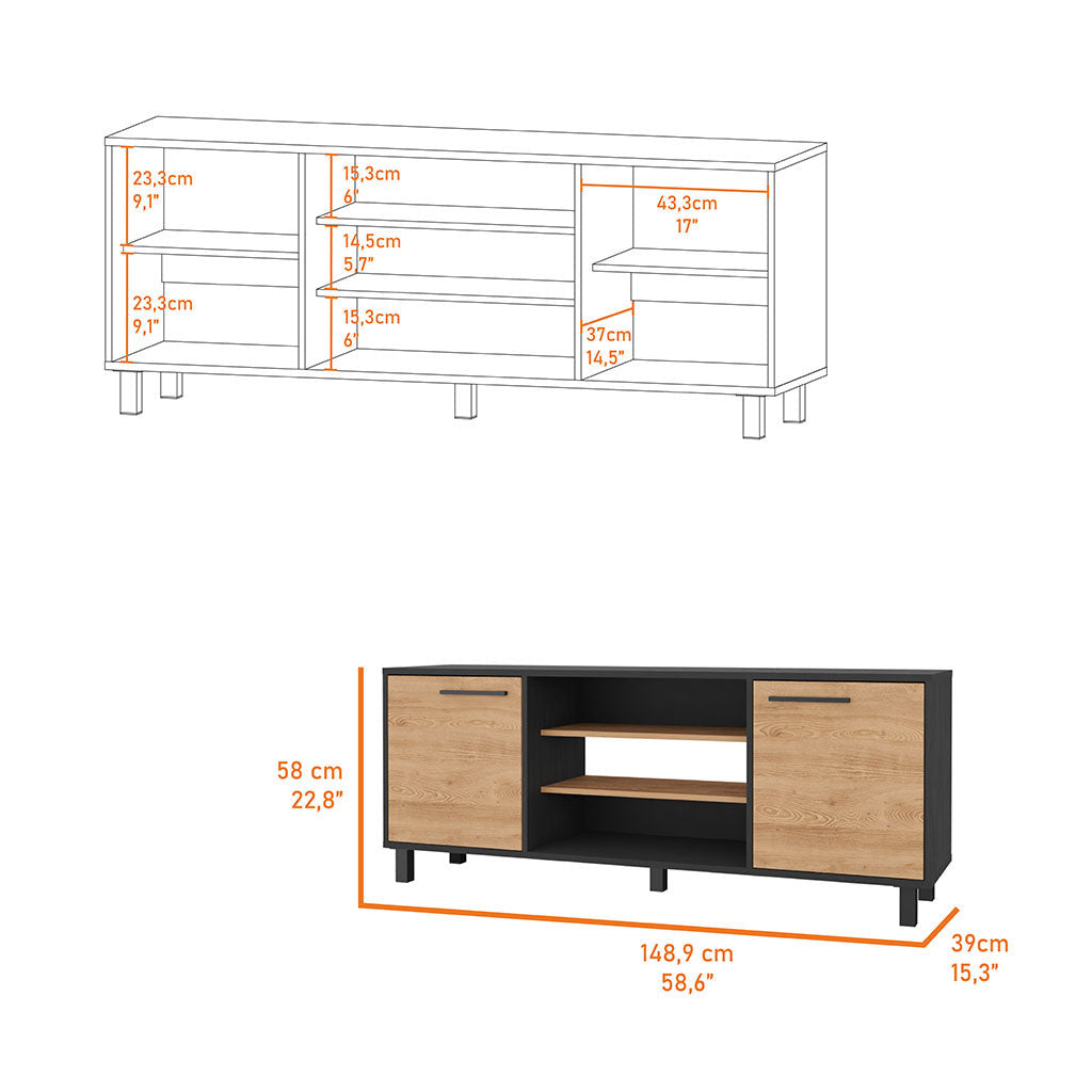 Black & Natural Wood Media Console