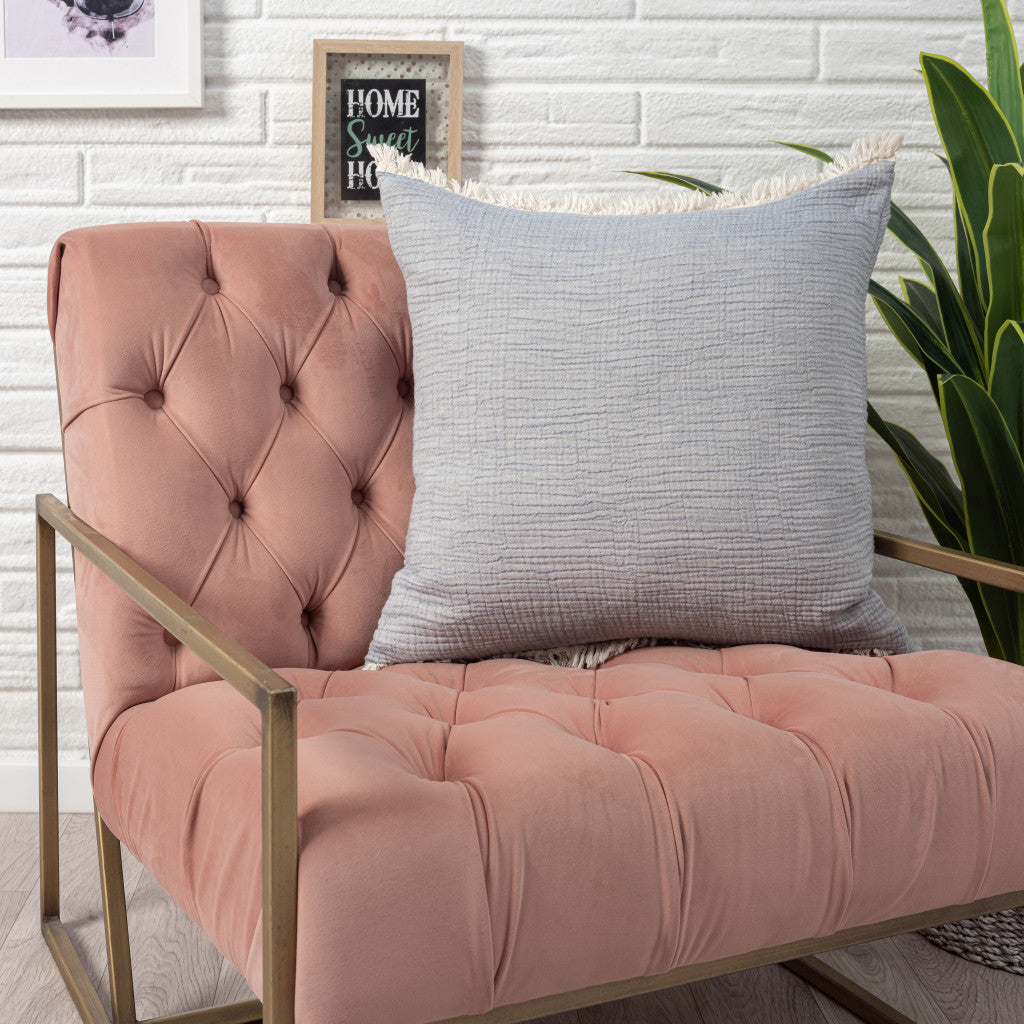 Blue Cotton Down Pillow w/ Fringe