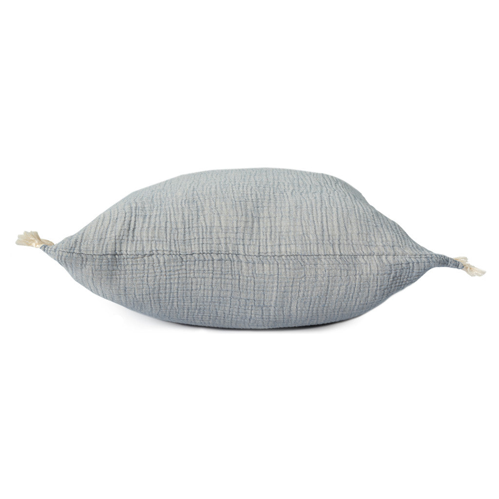 Blue Cotton Down Pillow w/ Fringe