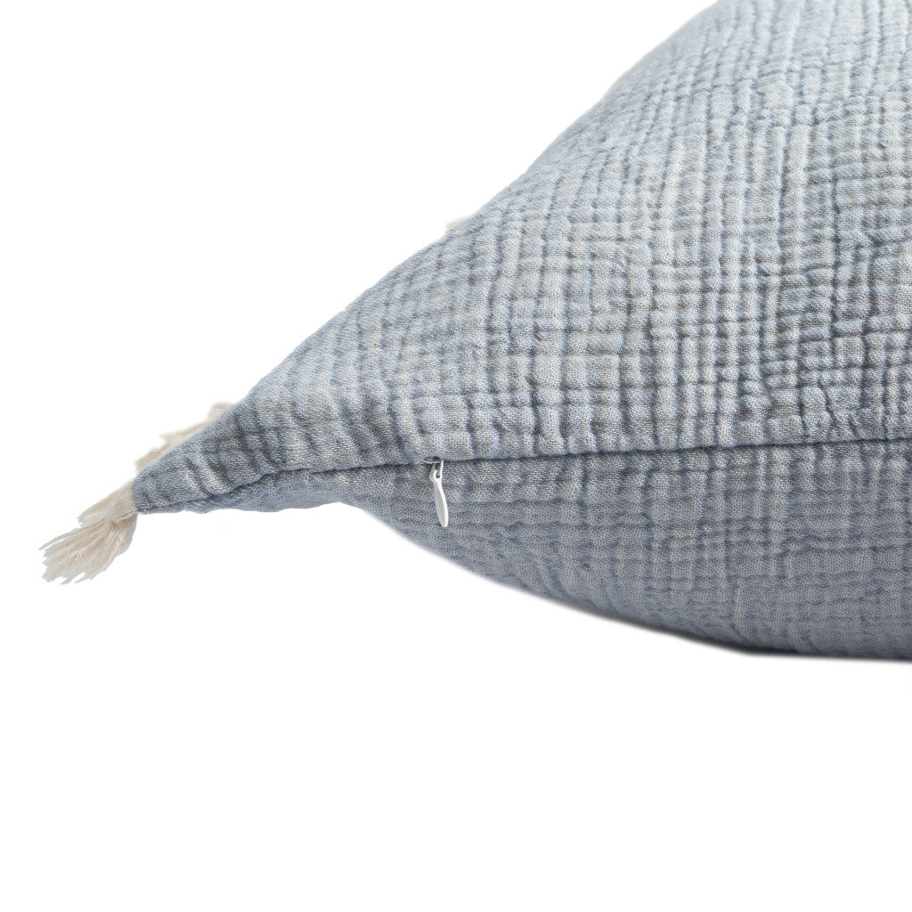 Blue Cotton Down Pillow w/ Fringe