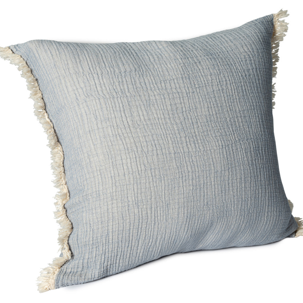 Blue Cotton Down Pillow w/ Fringe