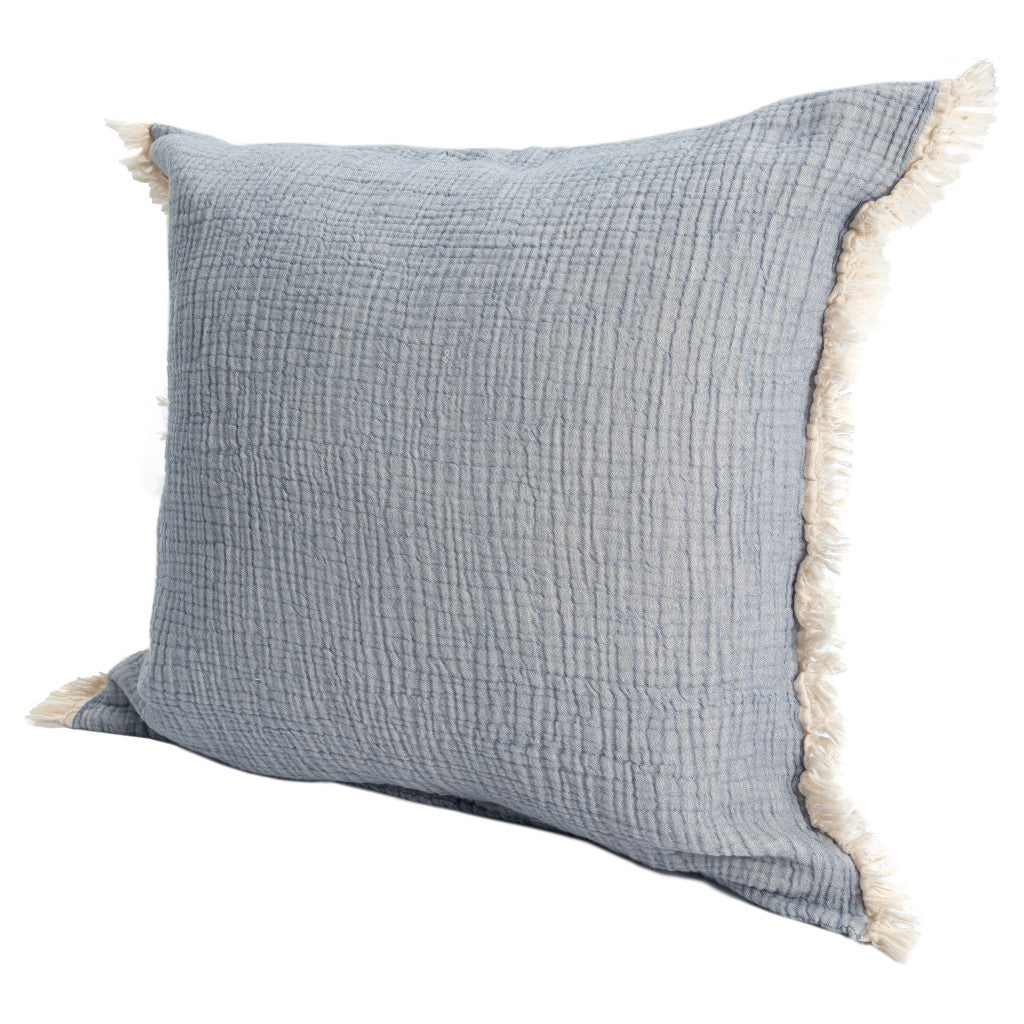 Blue Cotton Down Pillow w/ Fringe
