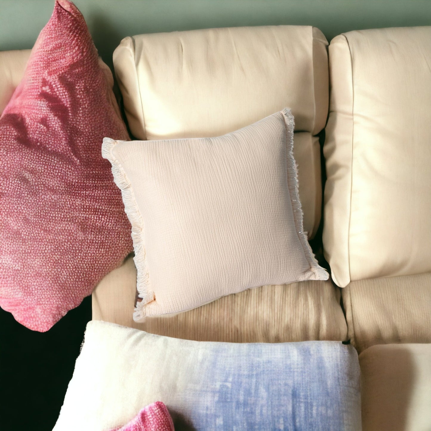Orange Striped Cotton Down Pillow w/ Fringe