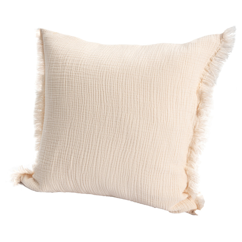 Orange Striped Cotton Down Pillow w/ Fringe