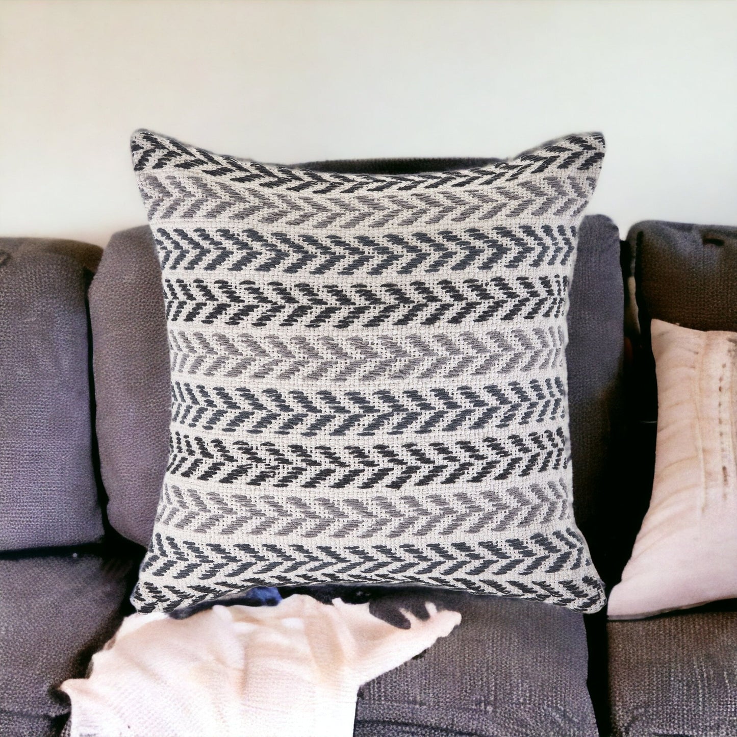 Black Beach Chevron Cotton Pillow