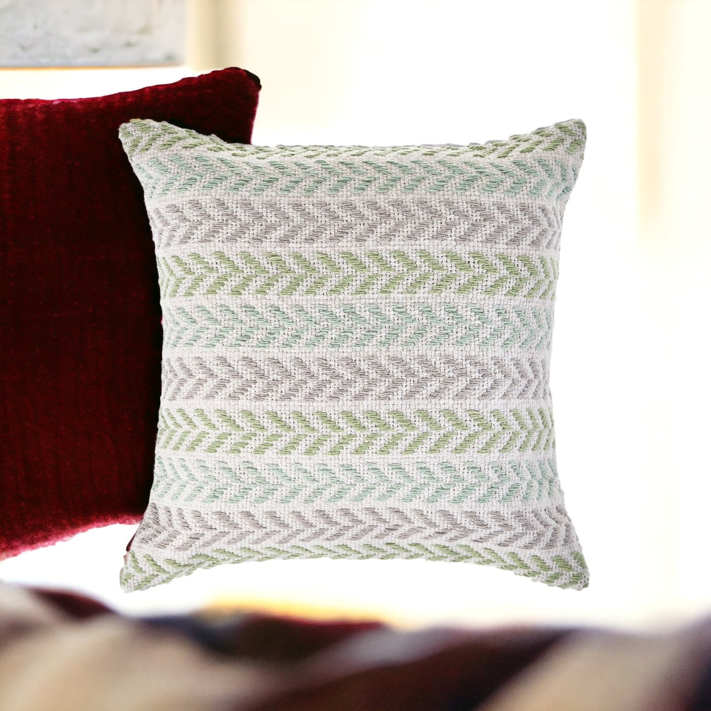 Green Beach Chevron Cotton Pillow