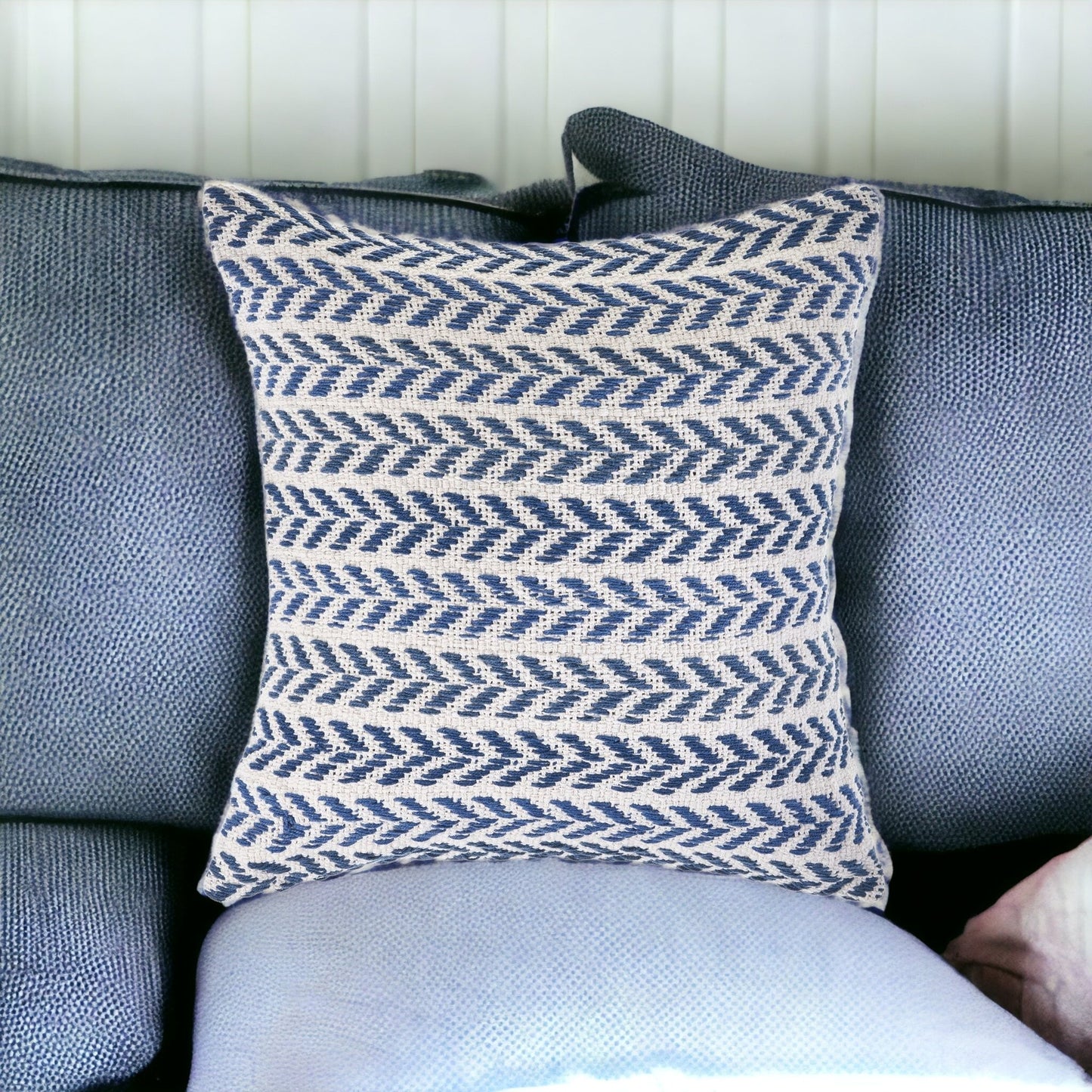Blue Beach Chevron Cotton Pillow