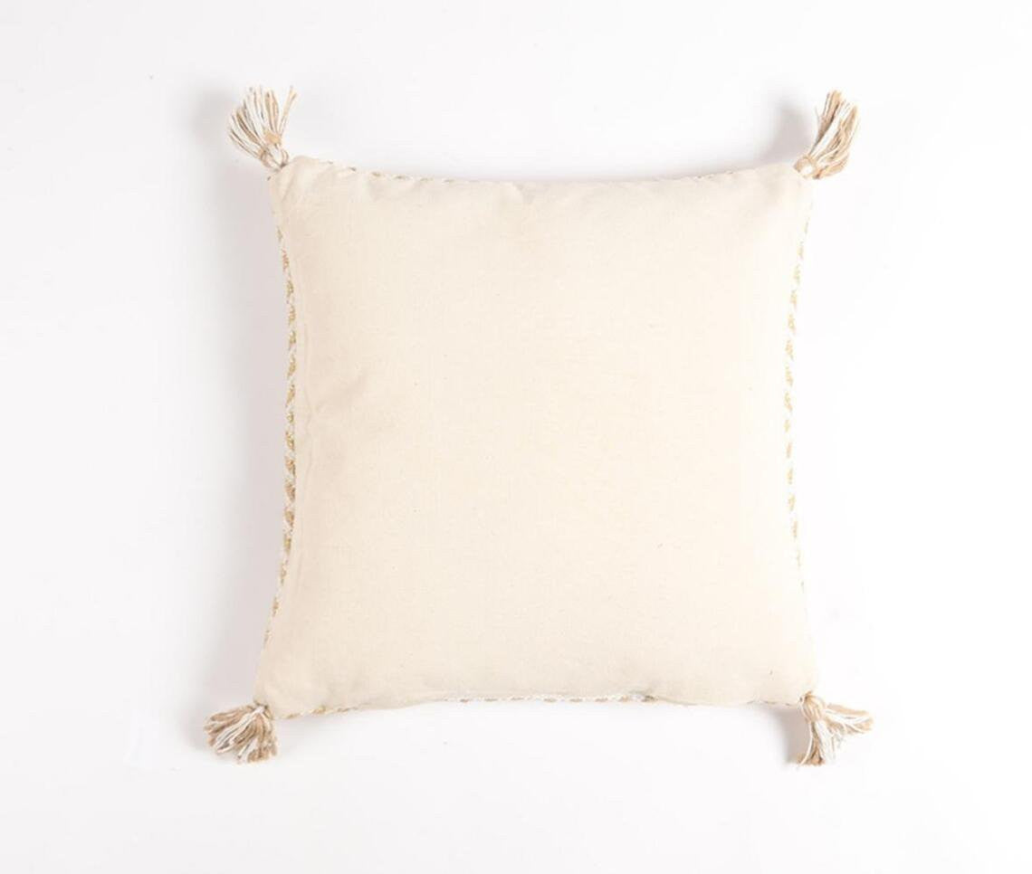 Beige & White Geometric Cotton Blend (Cover Only) w/ Tassels