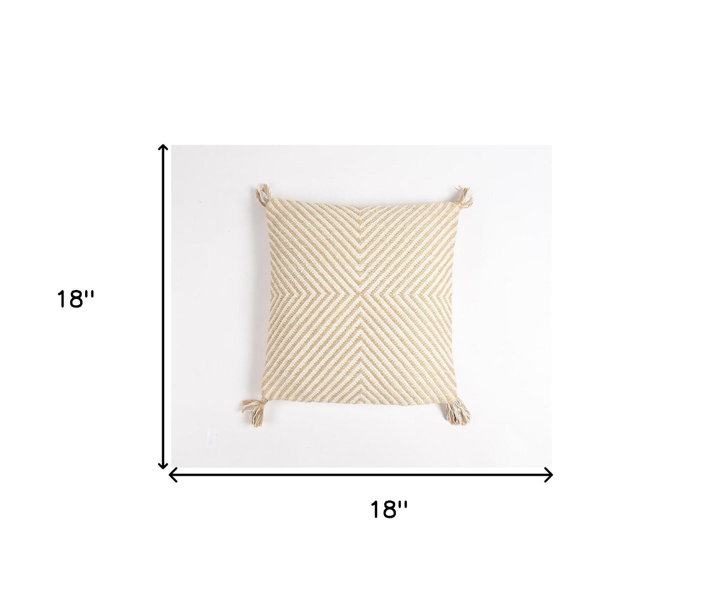 Beige & White Geometric Cotton Blend (Cover Only) w/ Tassels