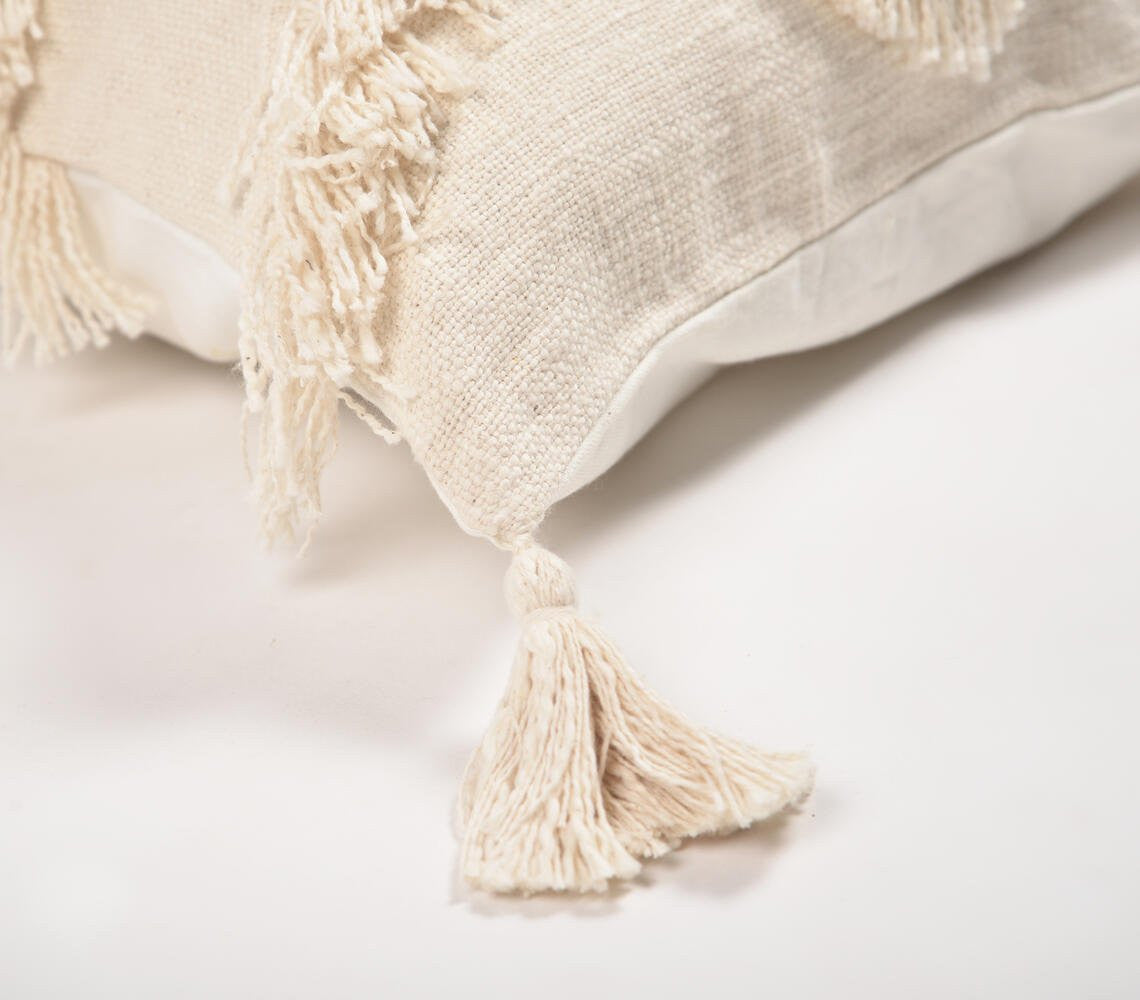 Off White Chevron Cotton (Cover Only) w/ Fringe & Tassels