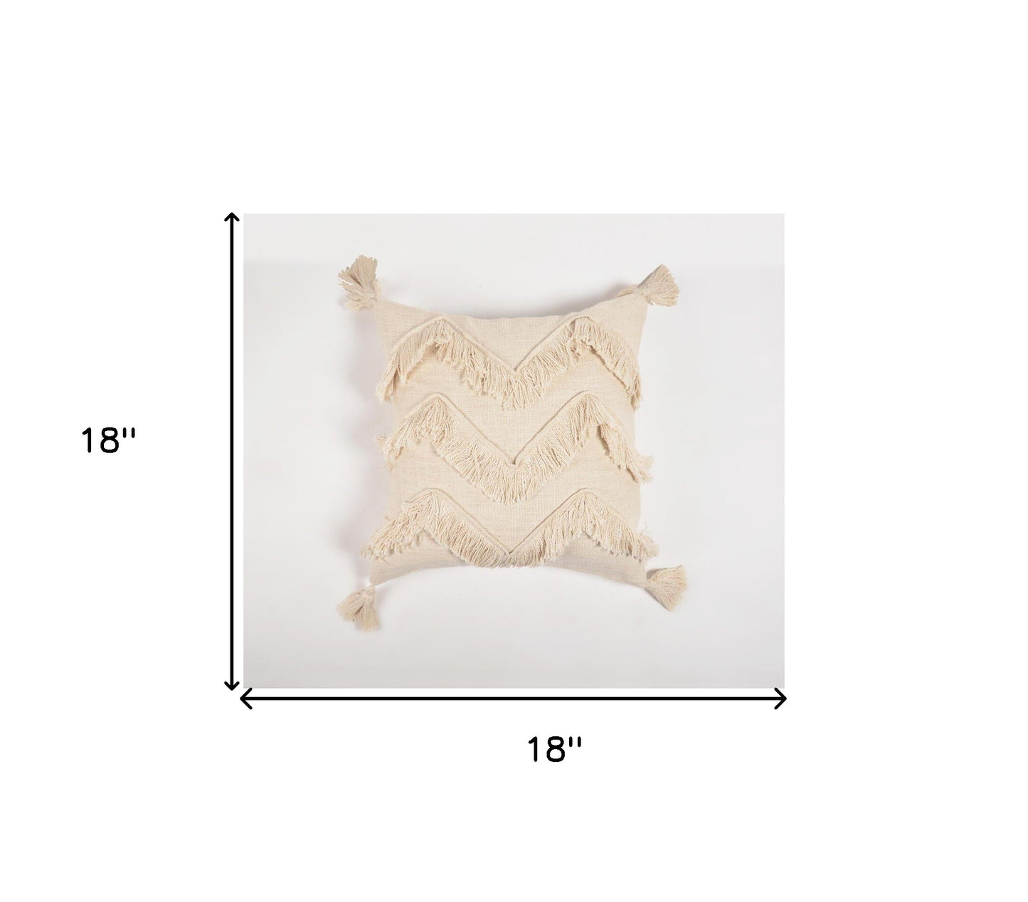 Off White Chevron Cotton (Cover Only) w/ Fringe & Tassels
