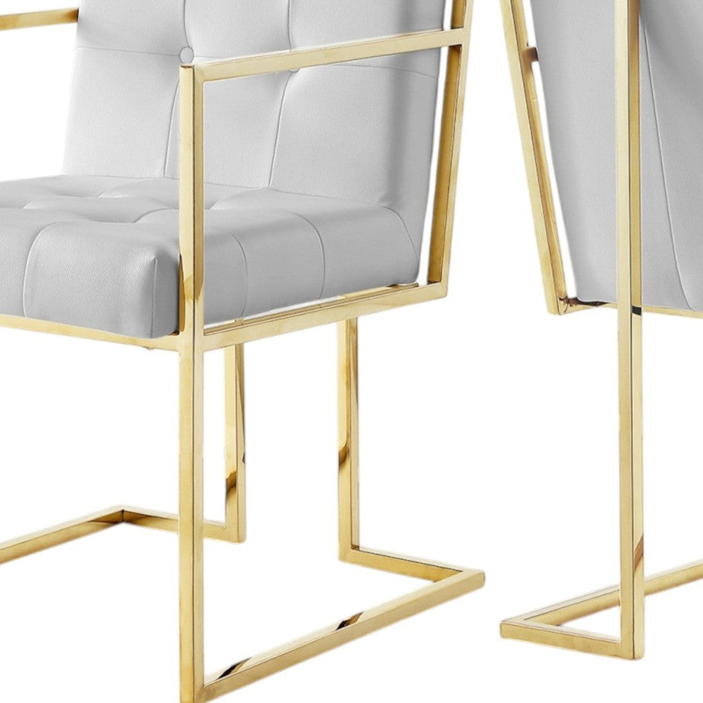 Tufted White & Gold Faux Leather Dining Chairs - Set of 2