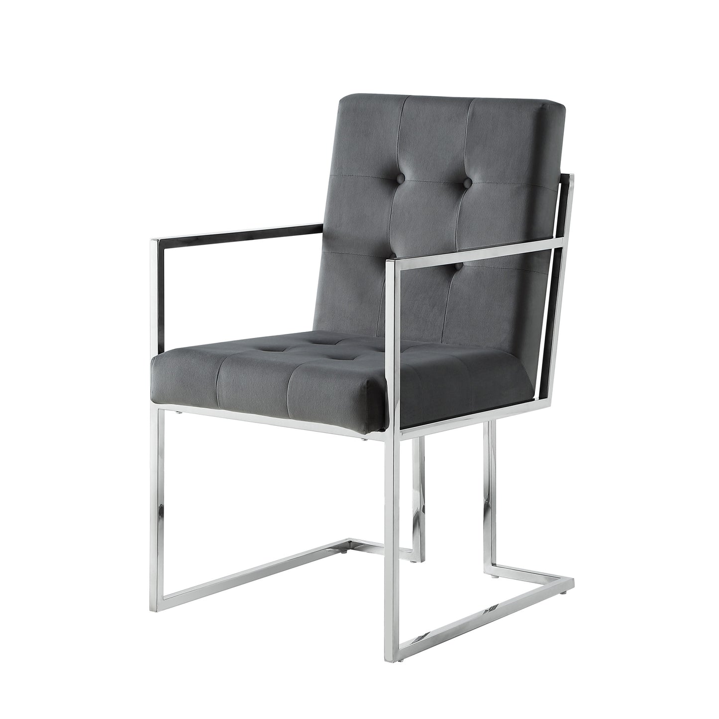Tufted Gray & Silver Metallic Velvet Dining Chairs - Set of 2