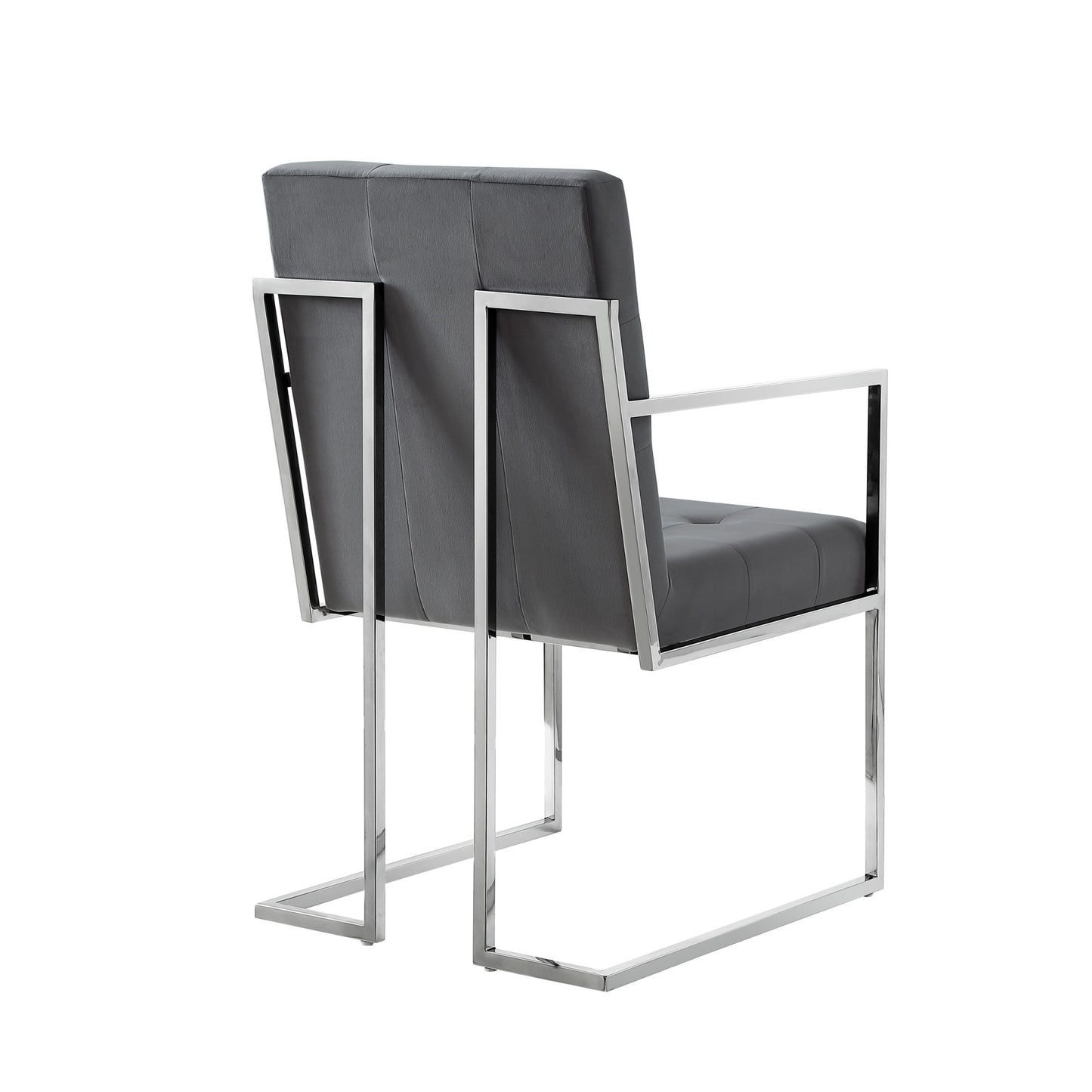 Tufted Gray & Silver Metallic Velvet Dining Chairs - Set of 2