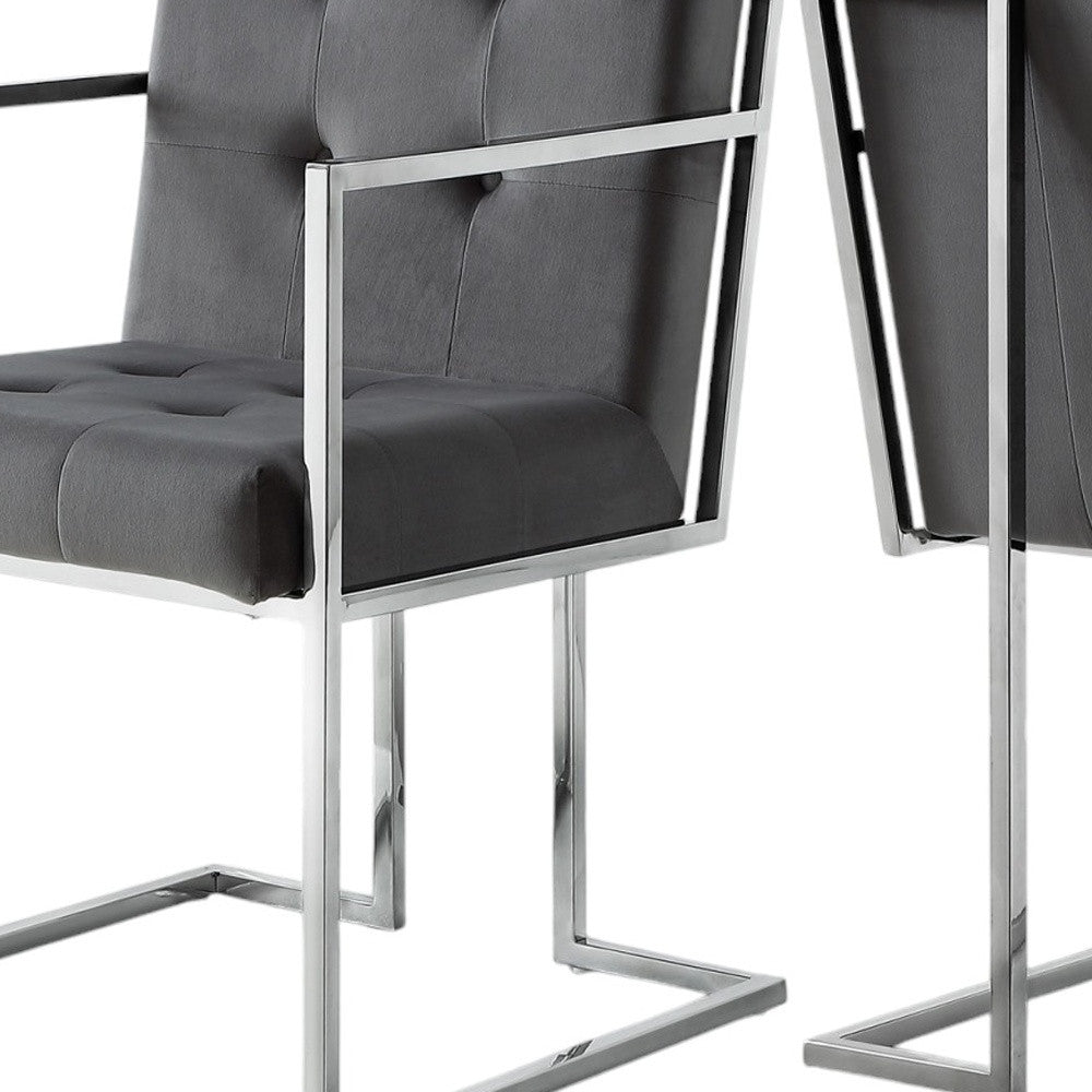 Tufted Gray & Silver Metallic Velvet Dining Chairs - Set of 2