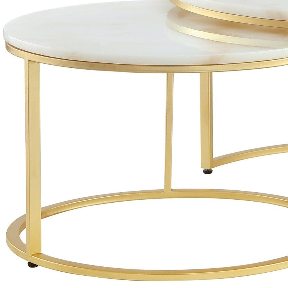 White & Gold Genuine Marble & Iron Round Nesting Tables