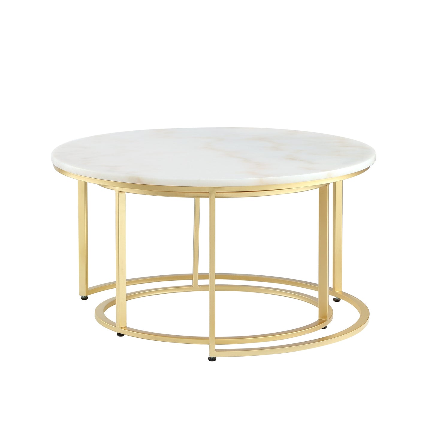 White & Gold Genuine Marble & Iron Round Nesting Tables