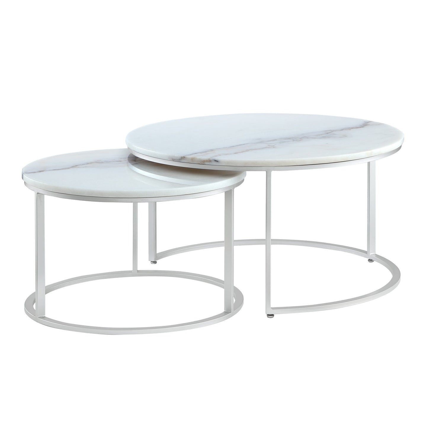 White & Silver Genuine Marble & Iron Round Nesting Tables