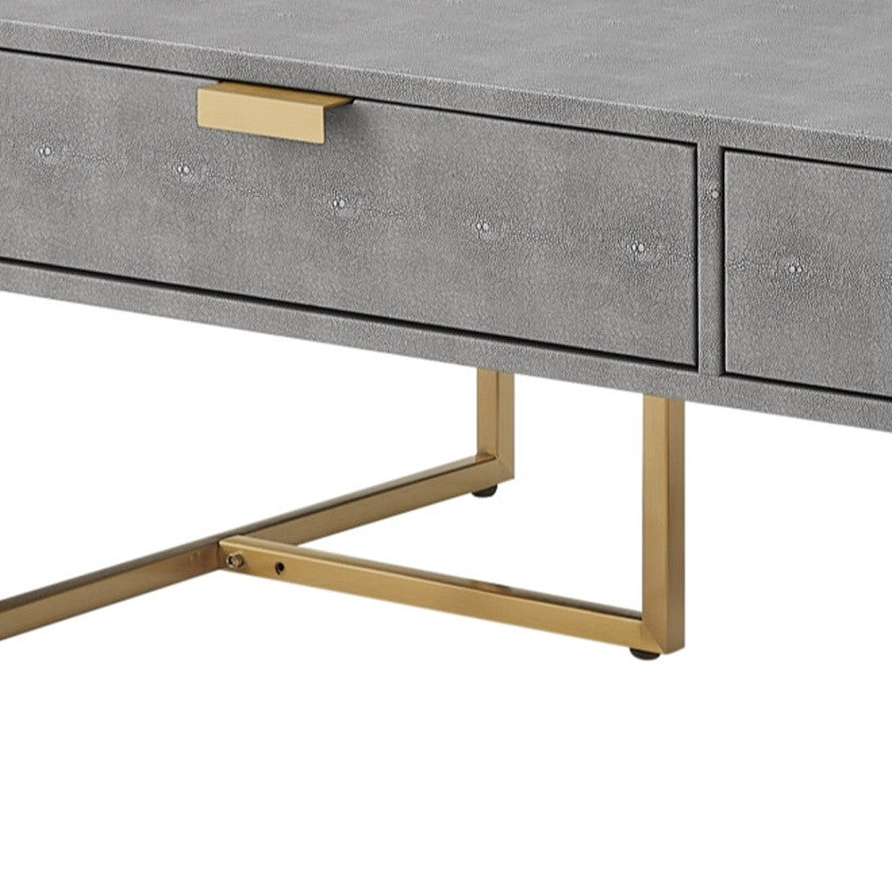 Gray & Gold Stainless Steel Coffee Table w/ 2 Drawers