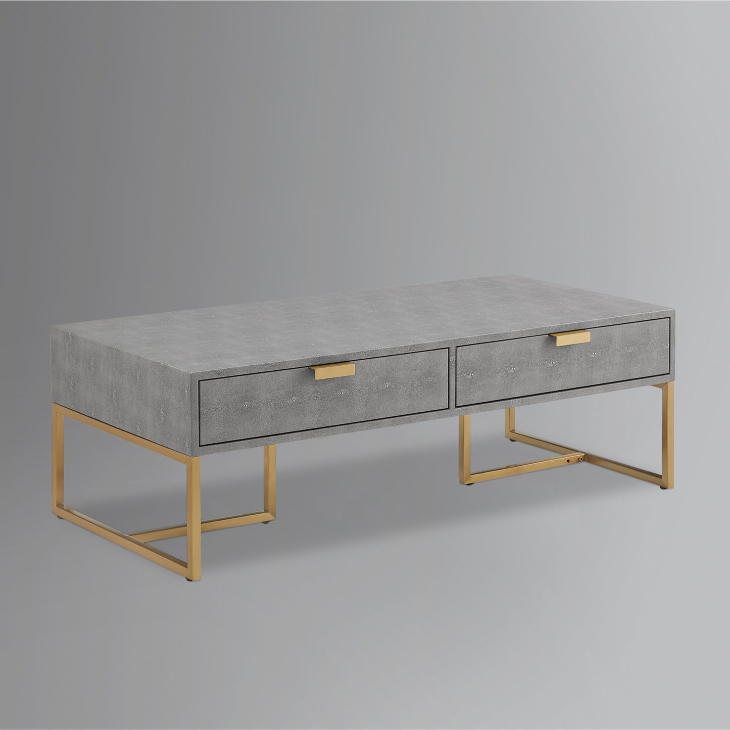 Gray & Gold Stainless Steel Coffee Table w/ 2 Drawers