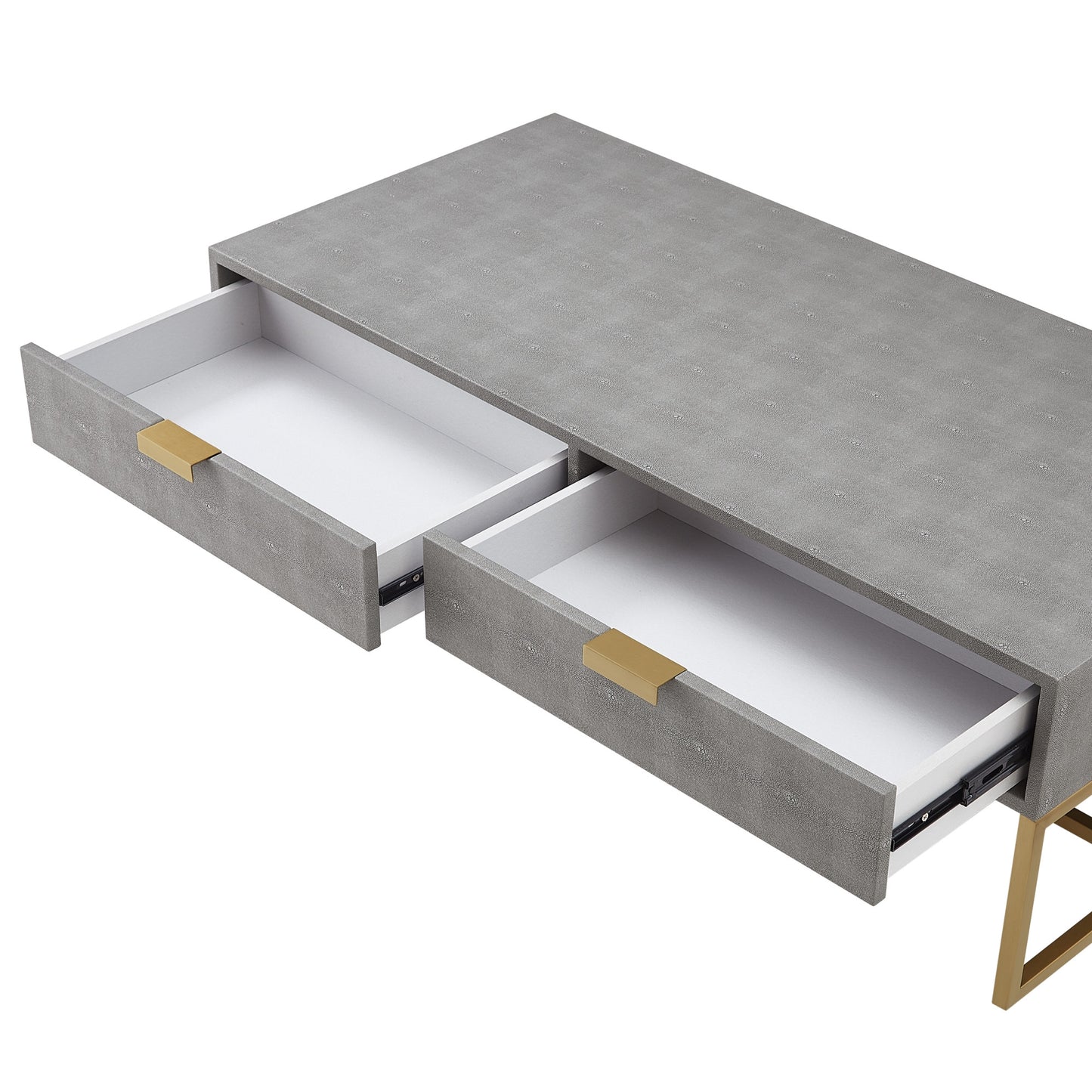 Gray & Gold Stainless Steel Coffee Table w/ 2 Drawers