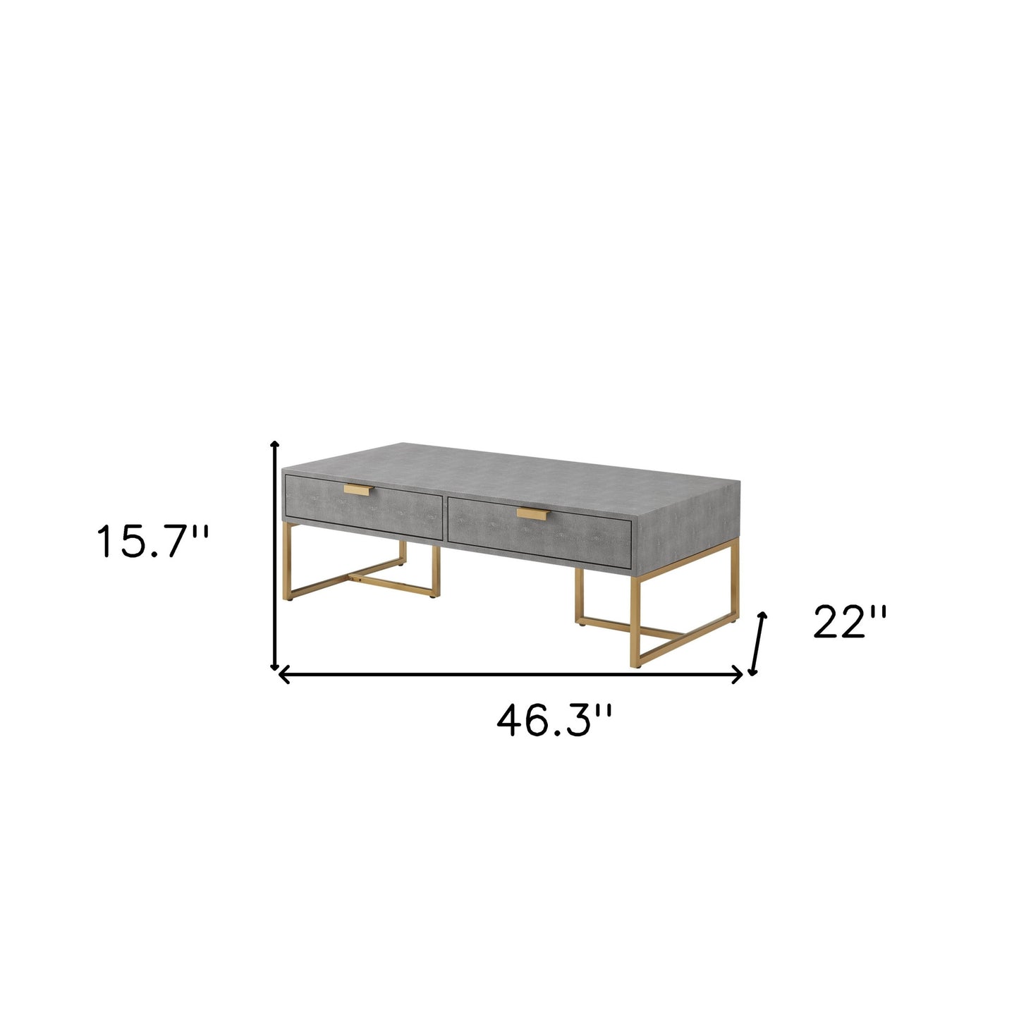 Gray & Gold Stainless Steel Coffee Table w/ 2 Drawers
