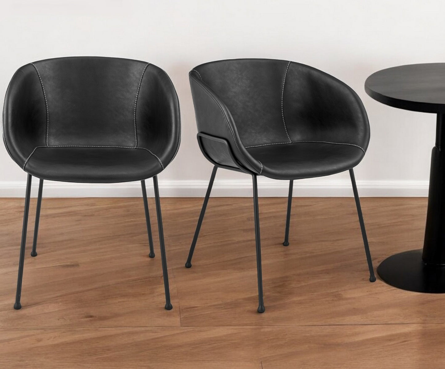 Black Faux Leather Dining Chairs - Set of 2