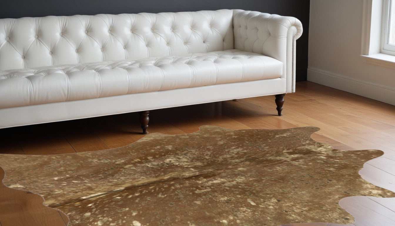 5 x 7 Gold & Brown Cowhide Hand Knotted Rug