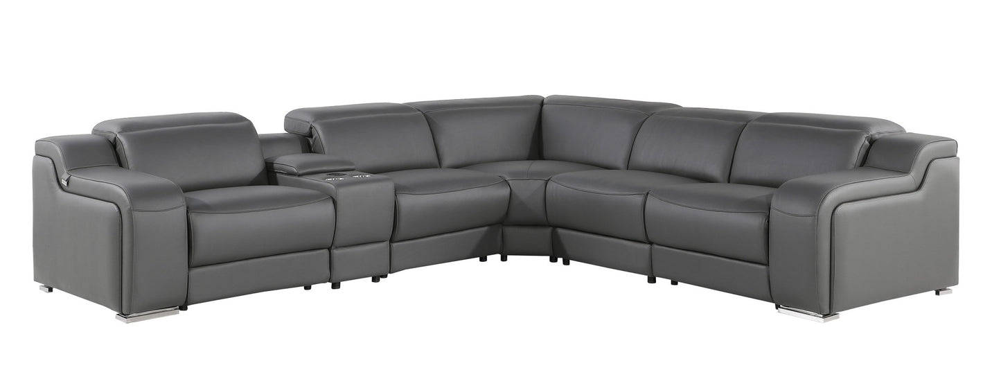 Dark Gray Italian Leather L Shaped 6 Piece Sectional w/ Console