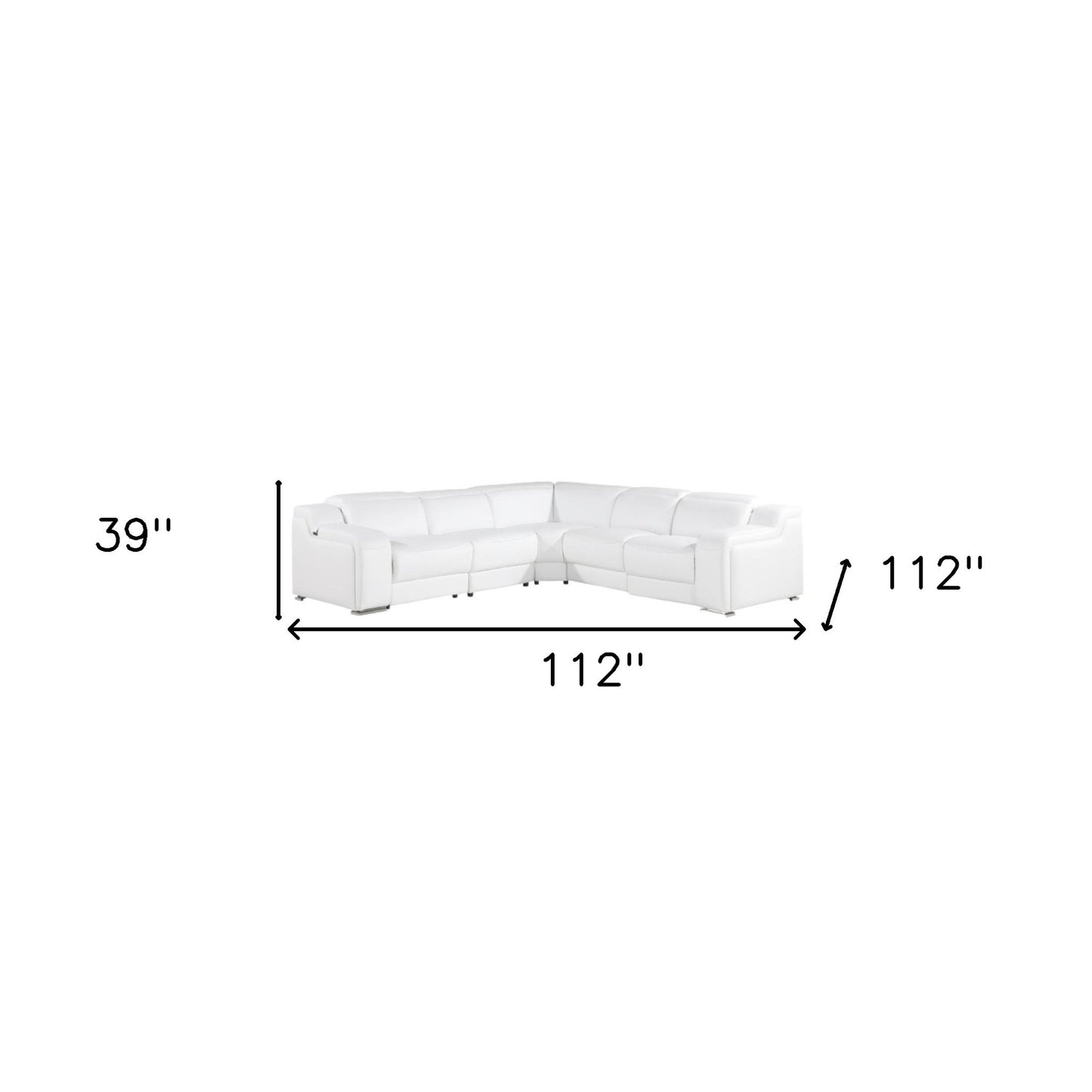 White Italian Leather L Shaped 5 Piece Sectional