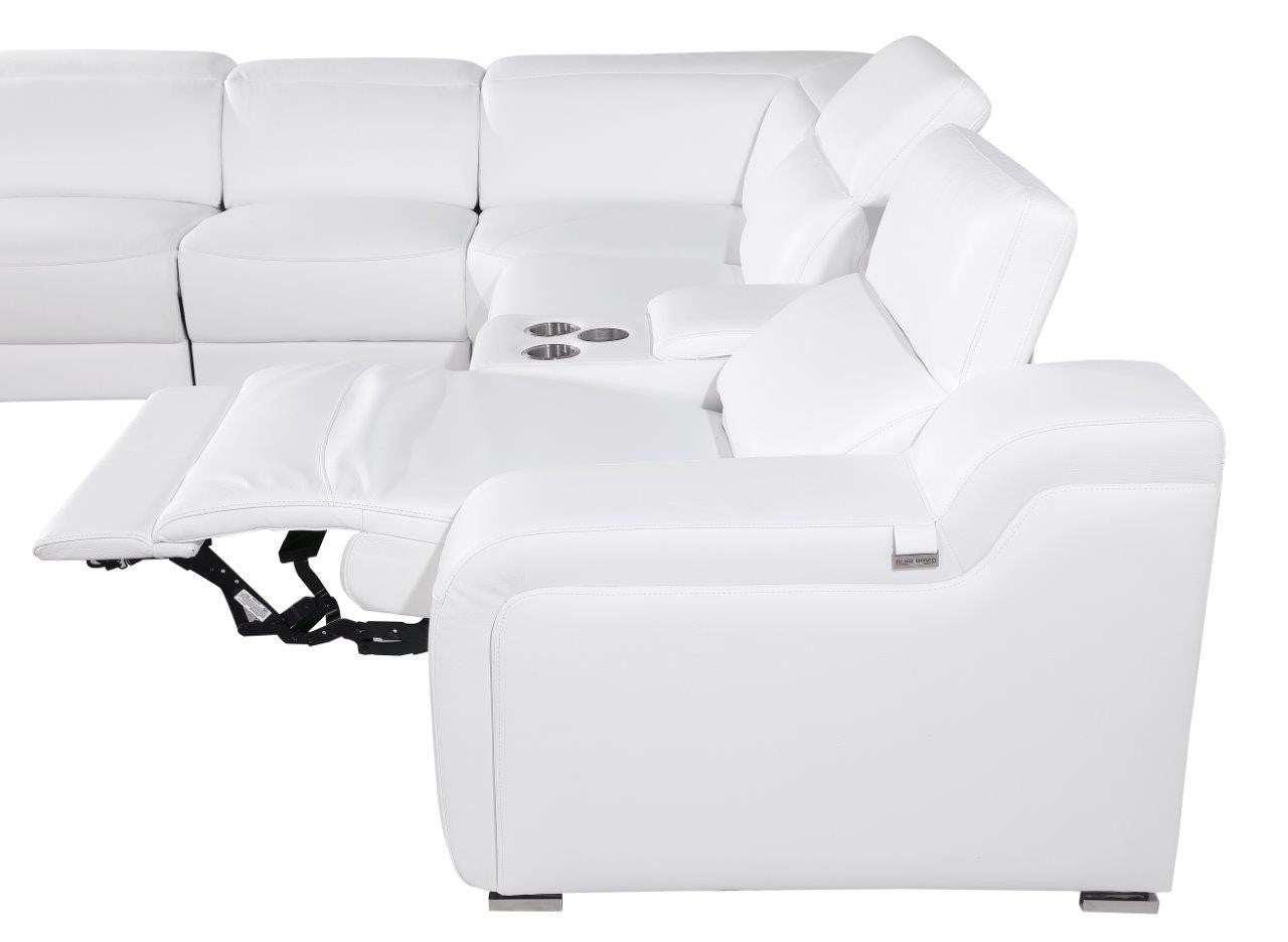 White Italian leather L shaped Seven Piece Sectional w/ Console