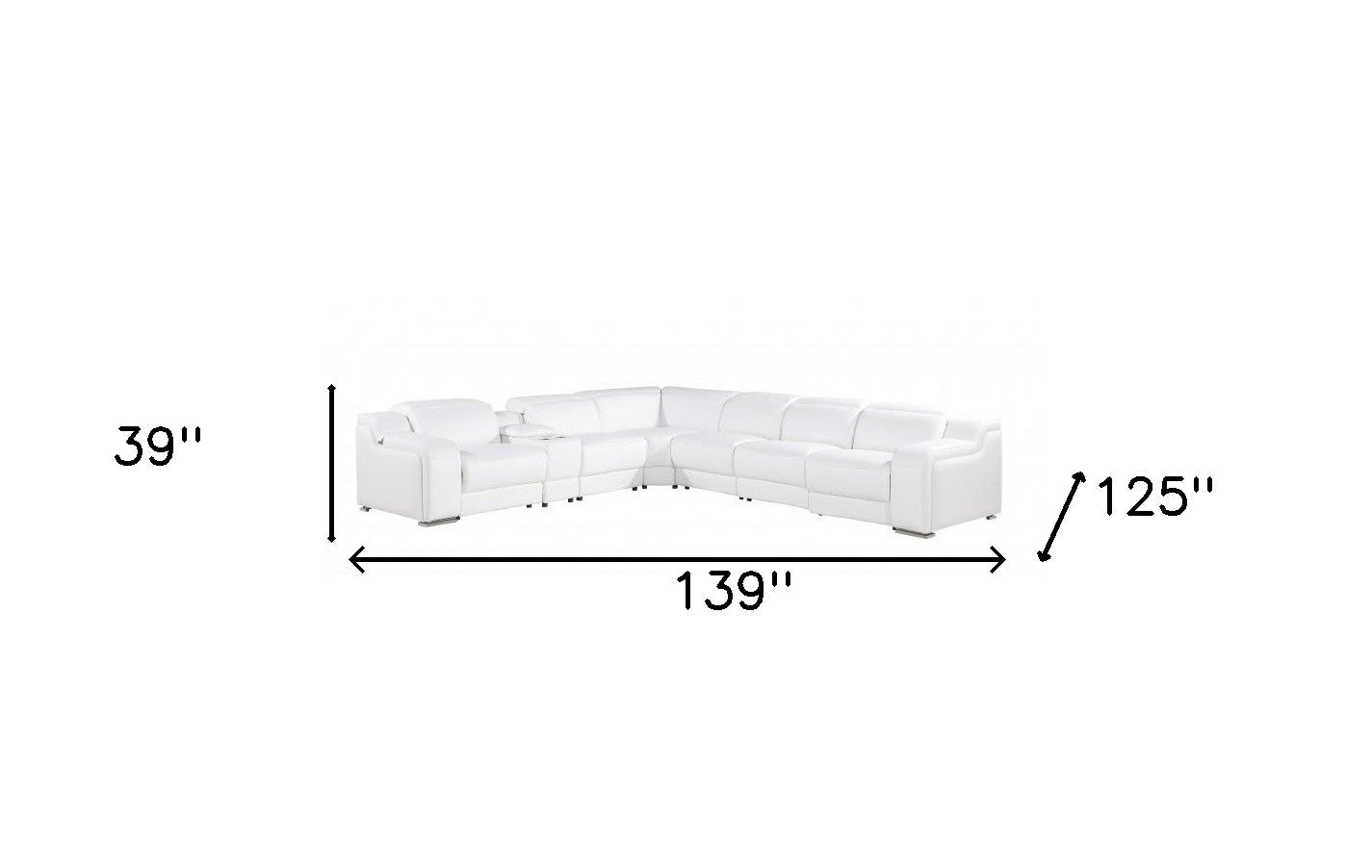 White Italian leather L shaped Seven Piece Sectional w/ Console