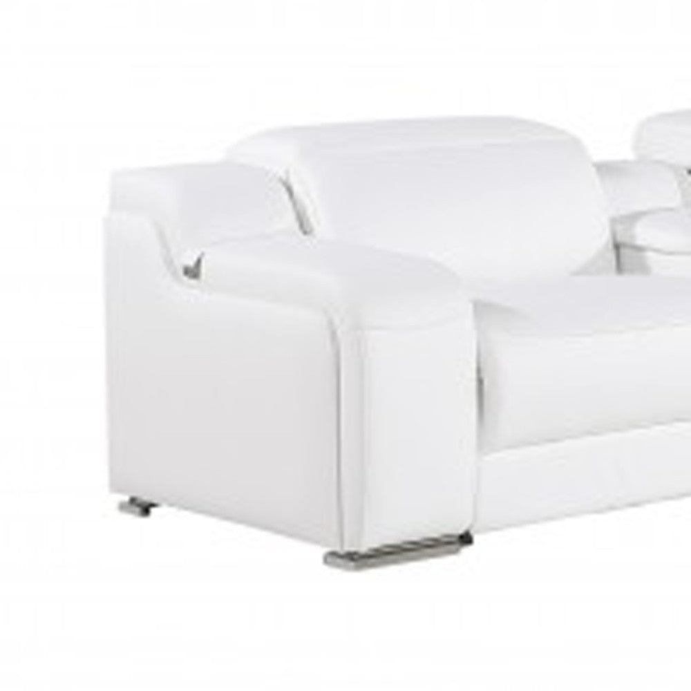 White Italian leather L shaped Seven Piece Sectional w/ Console