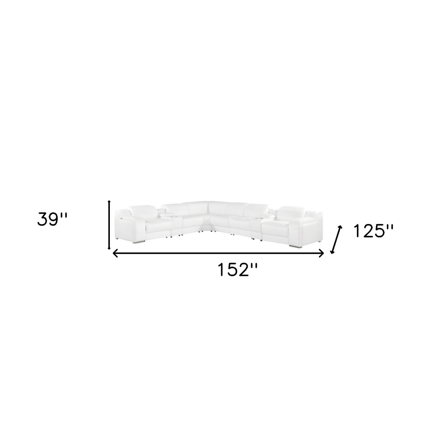 White Italian Leather L Shaped 8 Piece Sectional w/ Console