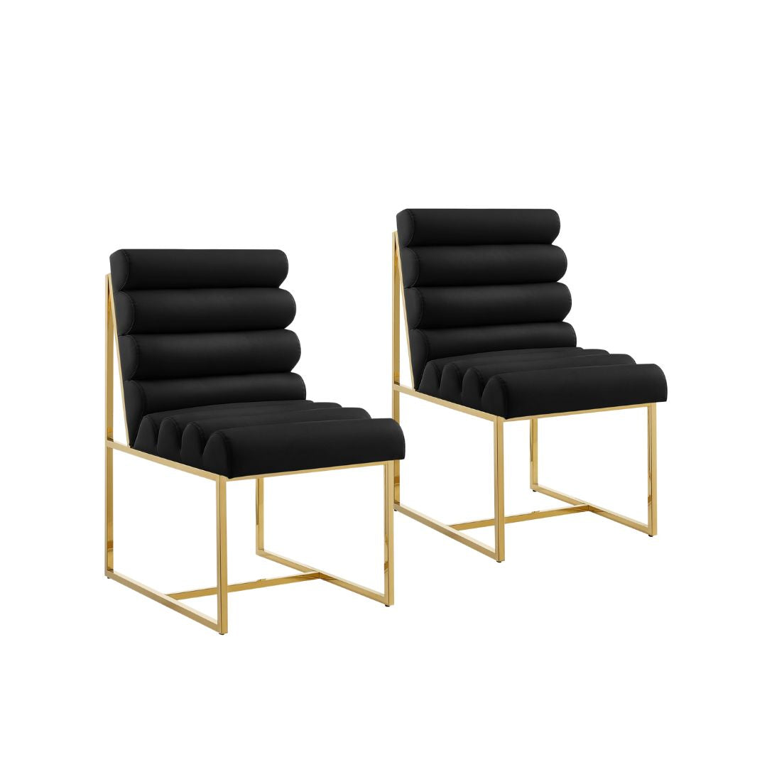 Tufted Black & Gold Faux Leather Dining Chair - Set of 2