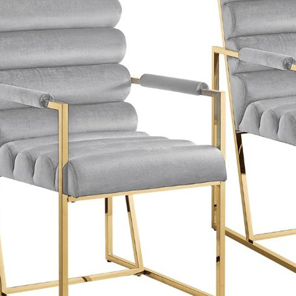 Tufted Gray & Gold Velvet Dining Chairs - Set of 2