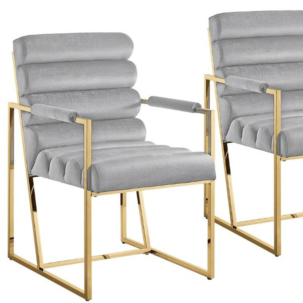 Tufted Gray & Gold Velvet Dining Chairs - Set of 2