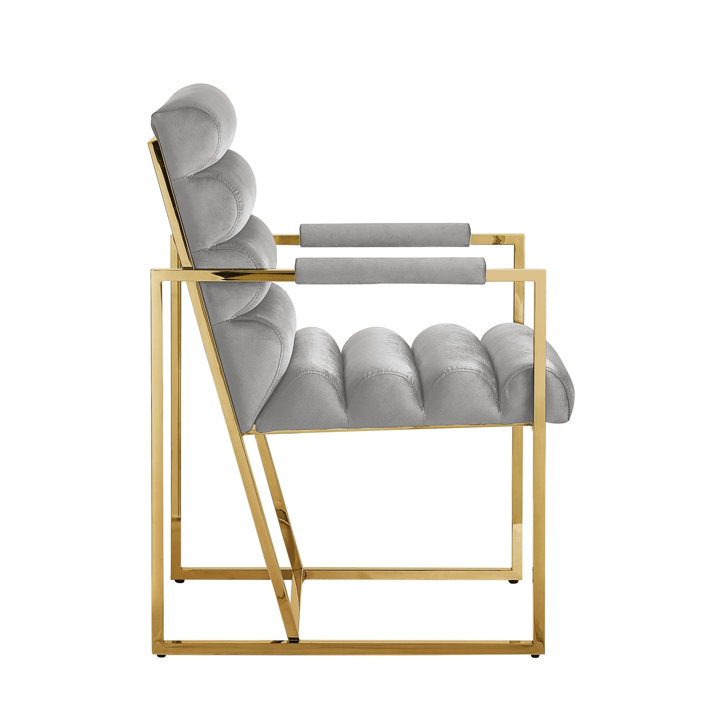 Tufted Gray & Gold Velvet Dining Chairs - Set of 2