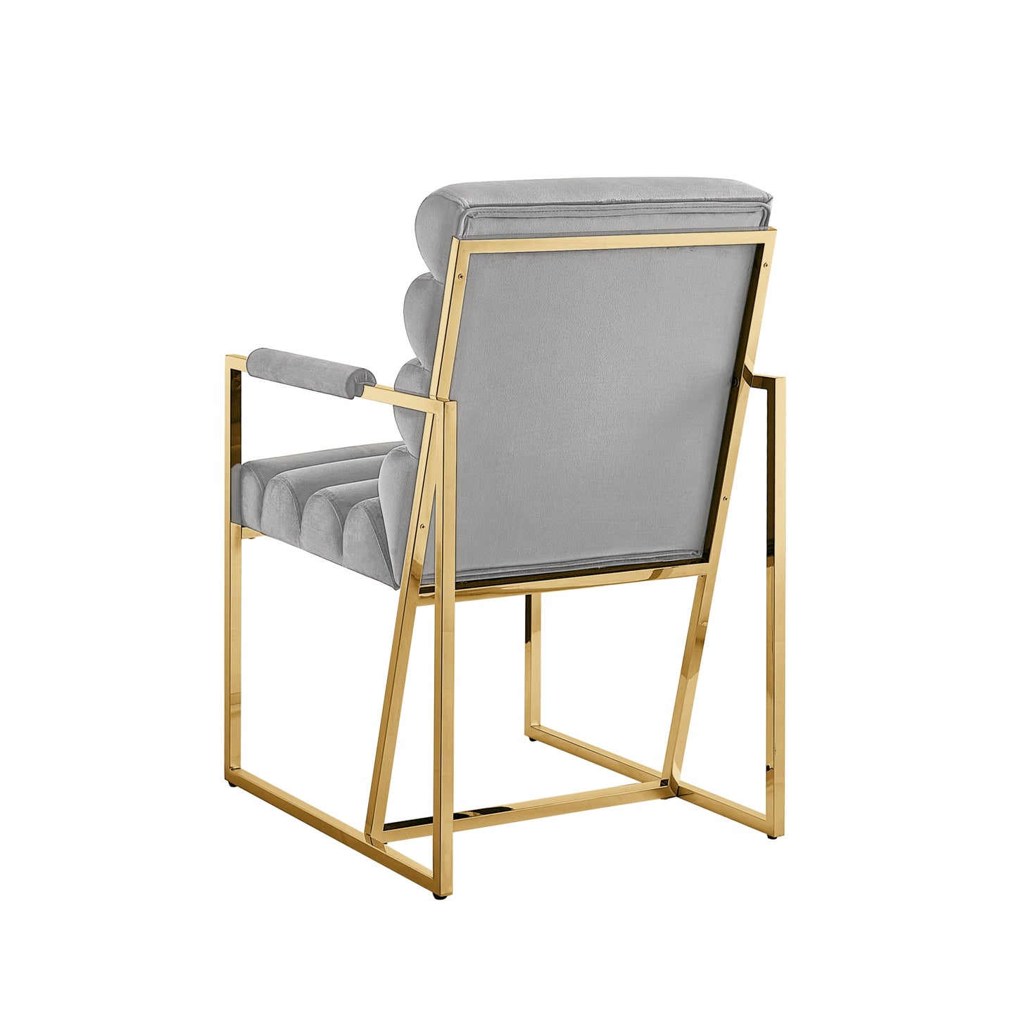 Tufted Gray & Gold Velvet Dining Chairs - Set of 2