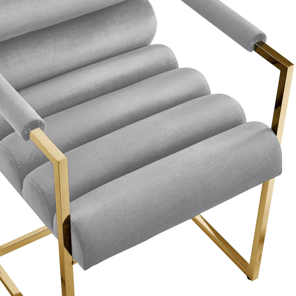 Tufted Gray & Gold Velvet Dining Chairs - Set of 2