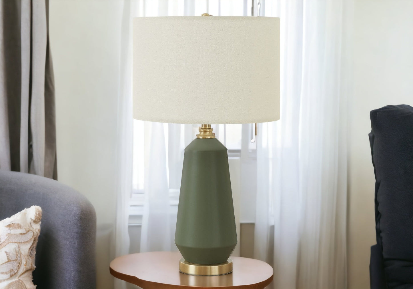 Green Geometric Table Lamp w/ Shade
