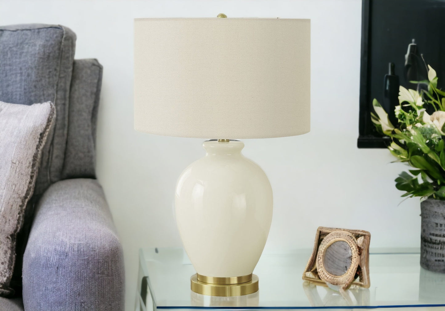 Gold & Ivory Urn Table Lamp w/ Shade