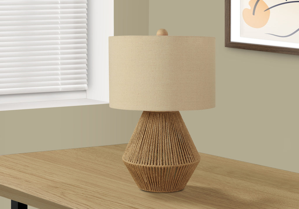 Brown Rattan Geometric Table Lamp w/ Shade