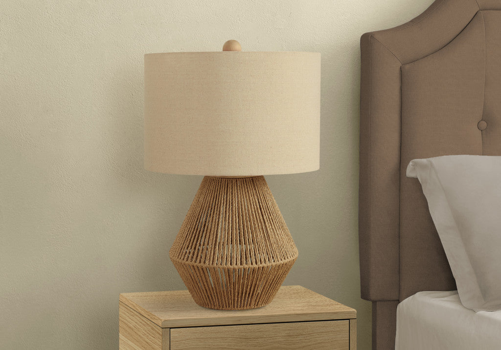 Brown Rattan Geometric Table Lamp w/ Shade