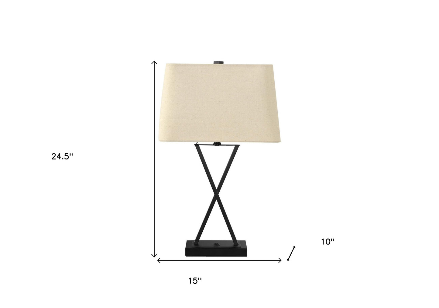 Black Geometric Table Lamp w/ Beige Shade