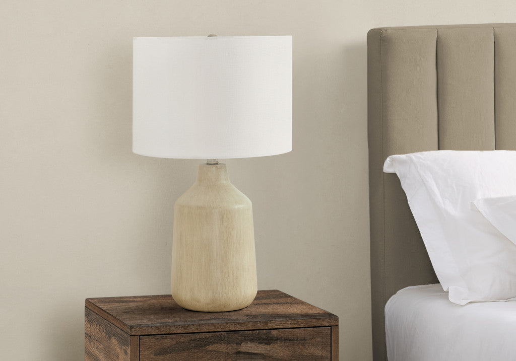 Beige Concrete Urn Table Lamp w/ Shade
