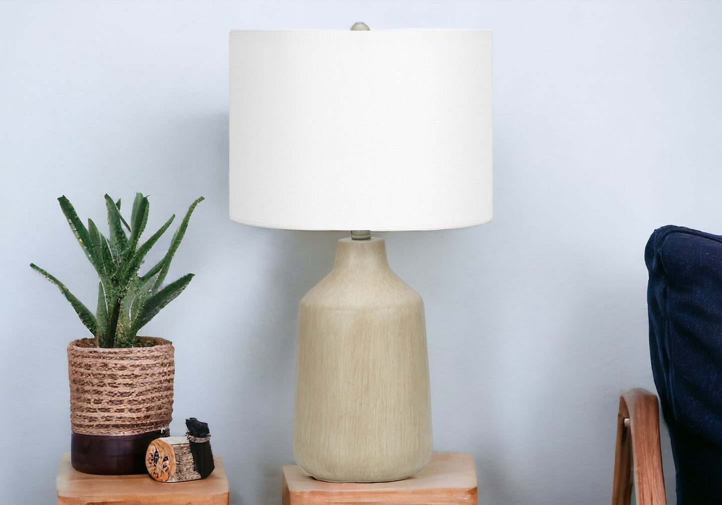 Beige Concrete Urn Table Lamp w/ Shade