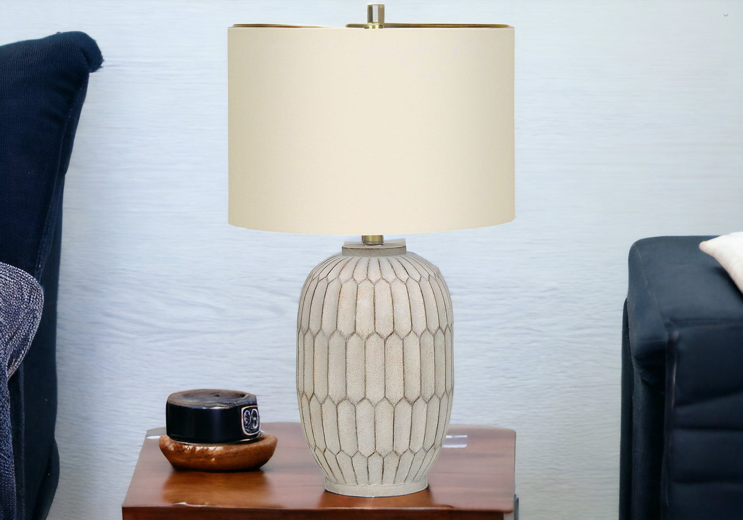 Cream Geometric Table Lamp w/ Shade